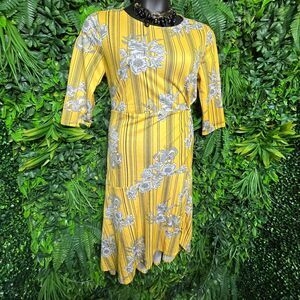 MLLE GABRIELLE Women‎ Dress Large Yellow Floral Knot Front High Low Hem  1262